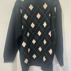 Argyle Patterned Sweater‎ - Black and Cream